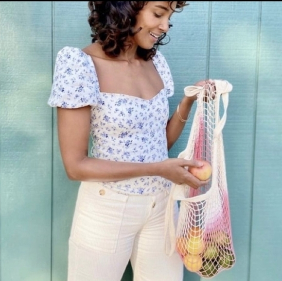 Reusable Produce Fruit Vegetable Bag Natural Cotton Crochet Woven Grocery Tote - Picture 1 of 3